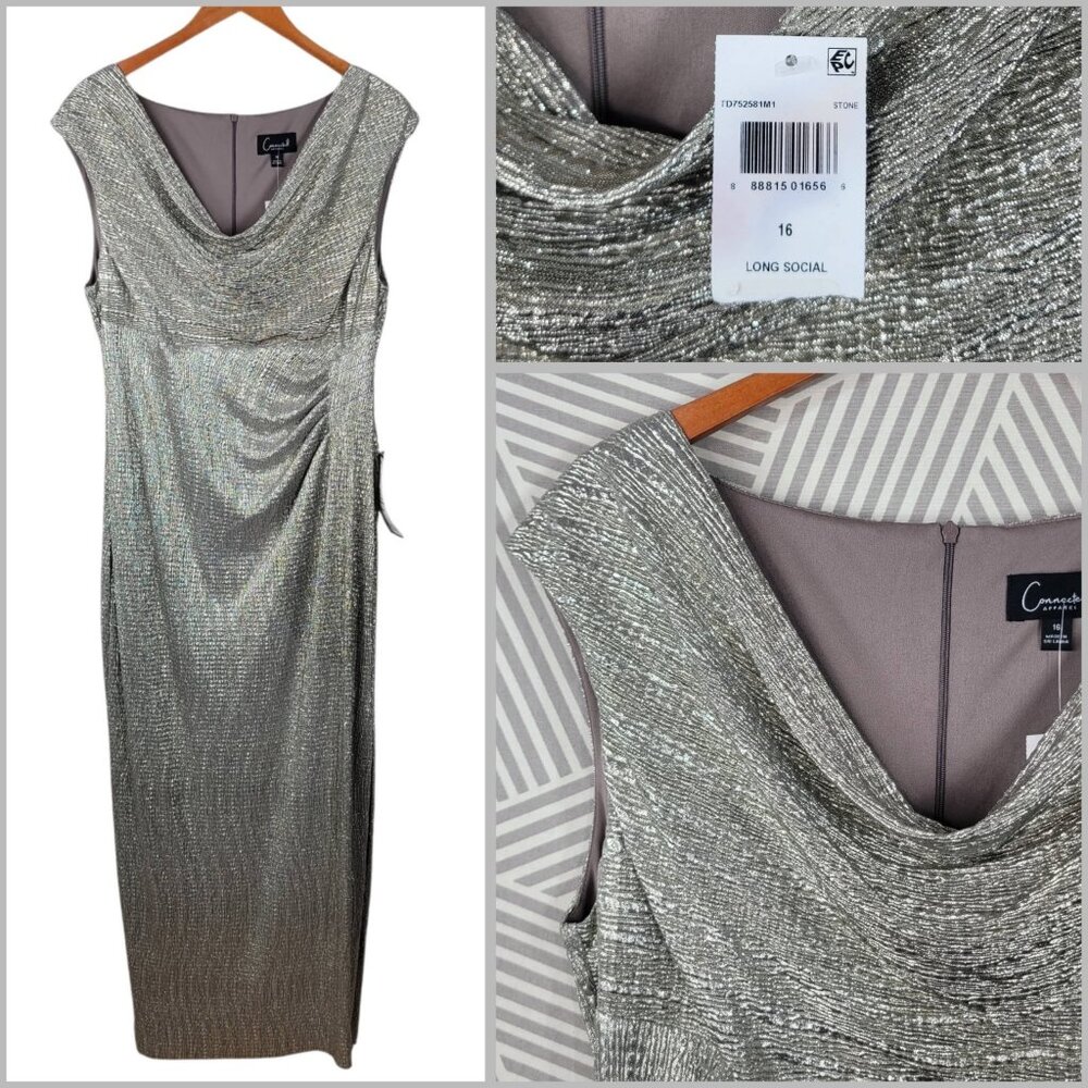 connected apparel Metallic Silver Maxi Dress